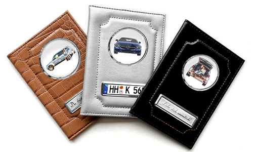 Standard car document holder with car/photo and license plate for couples