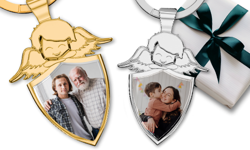 Guardian angel keychain shield with your son photo