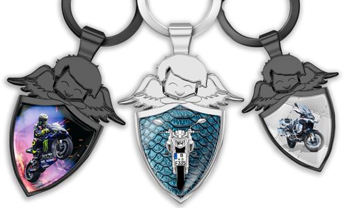 Portachiavi angelo personalizzato con scudo - Regalo per amante delle moto