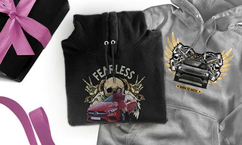 Personalisierte Hoodie mit Auto-Motiv für deine Schwester