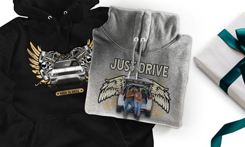 Hoodie with car motif for husband