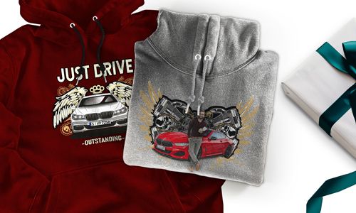 Hoodie with car motif for you !