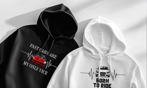 Unique hoodie in heartbeat design with photo of car