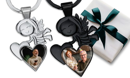 Guardian angel keychain with photo of grandpa in a heart