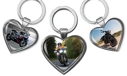 Porte-clés en forme de cœur avec ta photo de moto