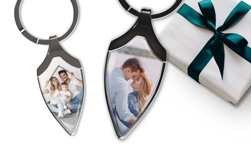 Narrow sheild keychain with your husband photo