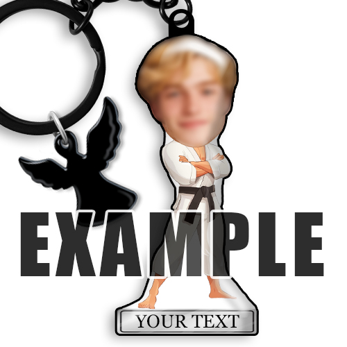 Personlig nøkkelring med navn, tegneseriehobby og yrke