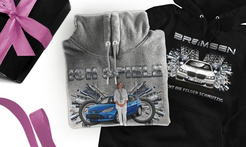 tuning pullover Grau mit dem Wagen auf dem Hintergrund turbo hoodie