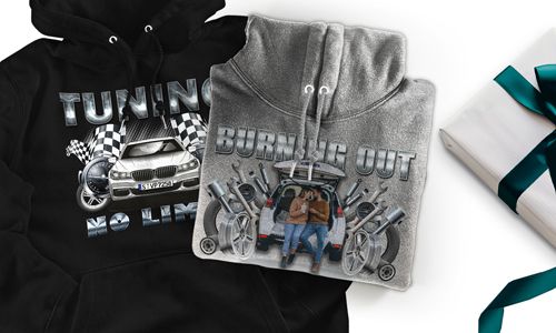 tuning pullover Grau mit dem Wagen auf dem Hintergrund turbo hoodie