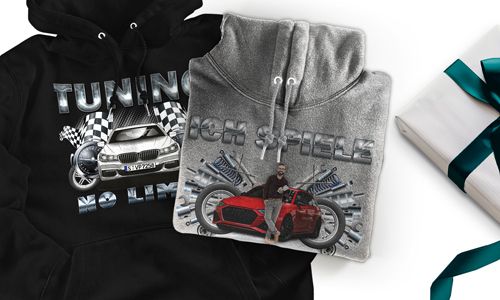 tuning pullover Grau mit dem Wagen auf dem Hintergrund turbo hoodie