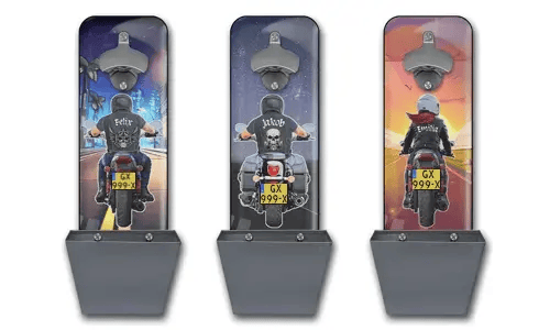 Abrebotellas de pared personalizado con moto y nombre