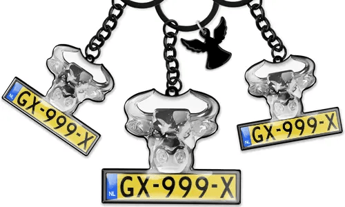 Stier sleutelhanger kentekenplaat