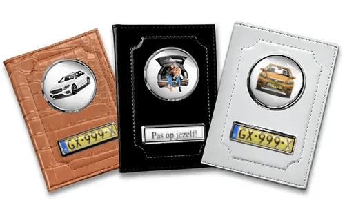 Standard car document holder with car/photo and license plate for your best friends