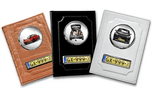 Standard car document holder with car/photo and license plate for your wife