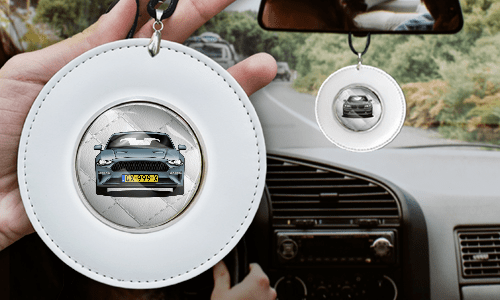 Car Mirror Chain Round - White leather
