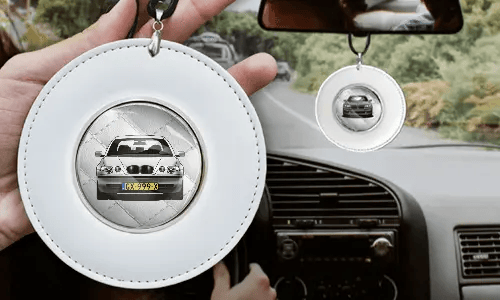 Catena per specchietto auto rotonda - Pelle bianca