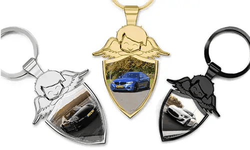 Guardian angel keychain shield with your car photo