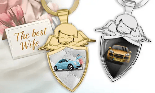 Personalised angel keychain shield - gift for your wife