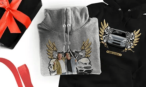 Custom hoodie with car motif for your best friends
