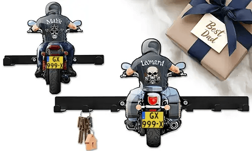 Porte-clés mural moto pour ton père – le meilleur cadeau avec son nom et sa plaque d'immatriculation