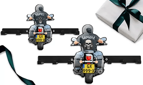 Ungewöhnlicher Motorrad-Schlüsselhalter-Wand mit Name und Kennzeichen - einzigartiges Geschenk für deinen Sohn