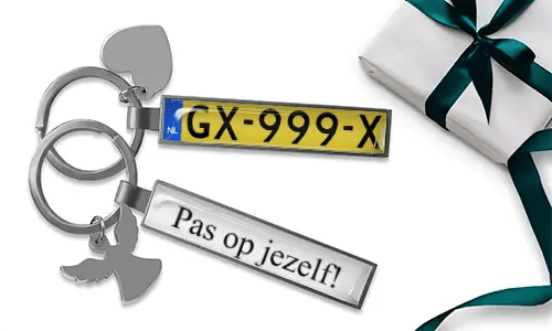 Personalized license plate keychain with custom plate heart charm and gift box
