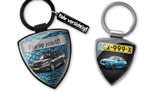 Llavero en forma de escudo para amantes de los coches