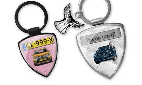 Personalized women's shield keychain