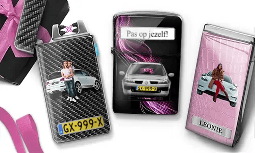 Coolline aansteker met auto/foto en kenteken voor je vriendin