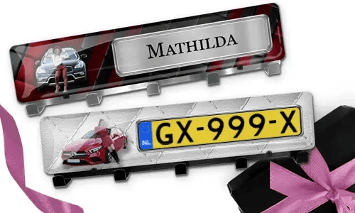 Luxe sleutelbord met auto/foto en kenteken voor jezelf