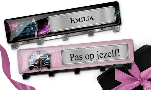 Gepersonaliseerde luxe wand-sleutelbord met tekst en auto afbeelding voor je vrouw