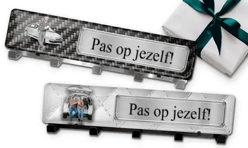 Sleutelhanger met papa's foto en kentekenplaat