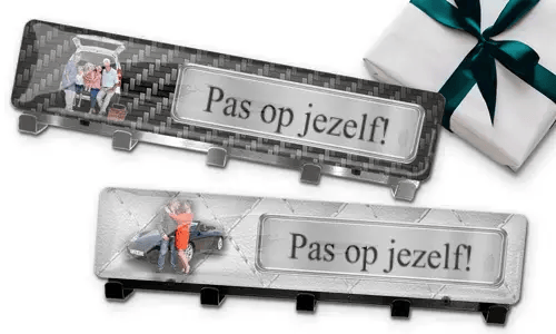 Sleutelhouder met foto van opa en kenteken of eigen tekst