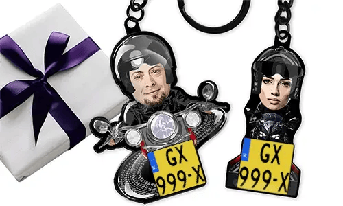 Personalised motorcycle keychain with photo of lovely couple