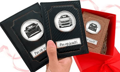 Personalisiertes Geschenk für Papa: Fahrzeugscheinhülle mit Auto u. Text