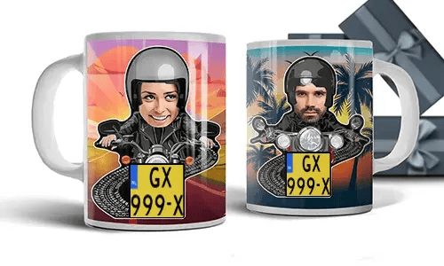 Personalisierte Tasse mit Motorradfahrer