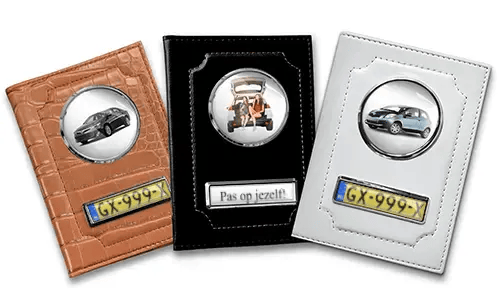 Personalized car documents holder for daughter in black, white and brown