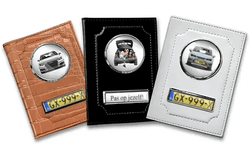 Personalized car document holders in three colors