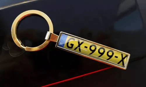 Gepersonaliseerde gouden sleutelhanger met een eigen nummerplaatontwerp