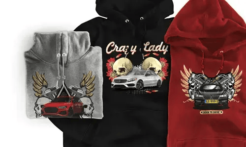tuning pullover Grau mit dem Wagen auf dem Hintergrund turbo hoodie
