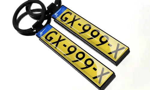Plate number keychains with black key rings