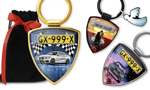 Shield photo keychains with personalized car designs