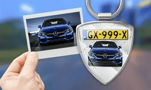 Shield keyring with custom car print