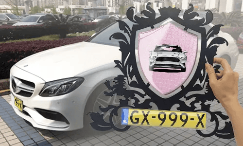 metallschild gestalten schwarz gepulvert mit Rosa Schlangenleder Hintergrund in der Hand personalisiertes metallschild