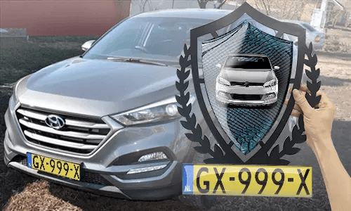 metallschild gestalten schwarz gepulvert mit Blaues Schlangenleder Hintergrund in der Hand accessoire garage