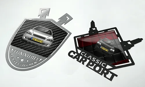 metallschild selbst gestalten Chrom- und Schwarzlackiert wanddeko schild