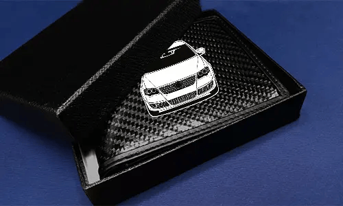 kreditkartenetui carbon mit Autosilouette in Versandverpackung geldbörse herren carbon